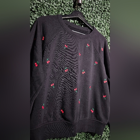 Women's Black Sweater with Red Cherry  Embroidery (Matching Pants Sold Seperate) - Picture 3 of 5